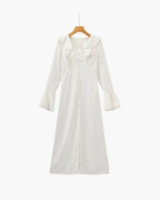 Pearl Button Ruffle Midi Dress
