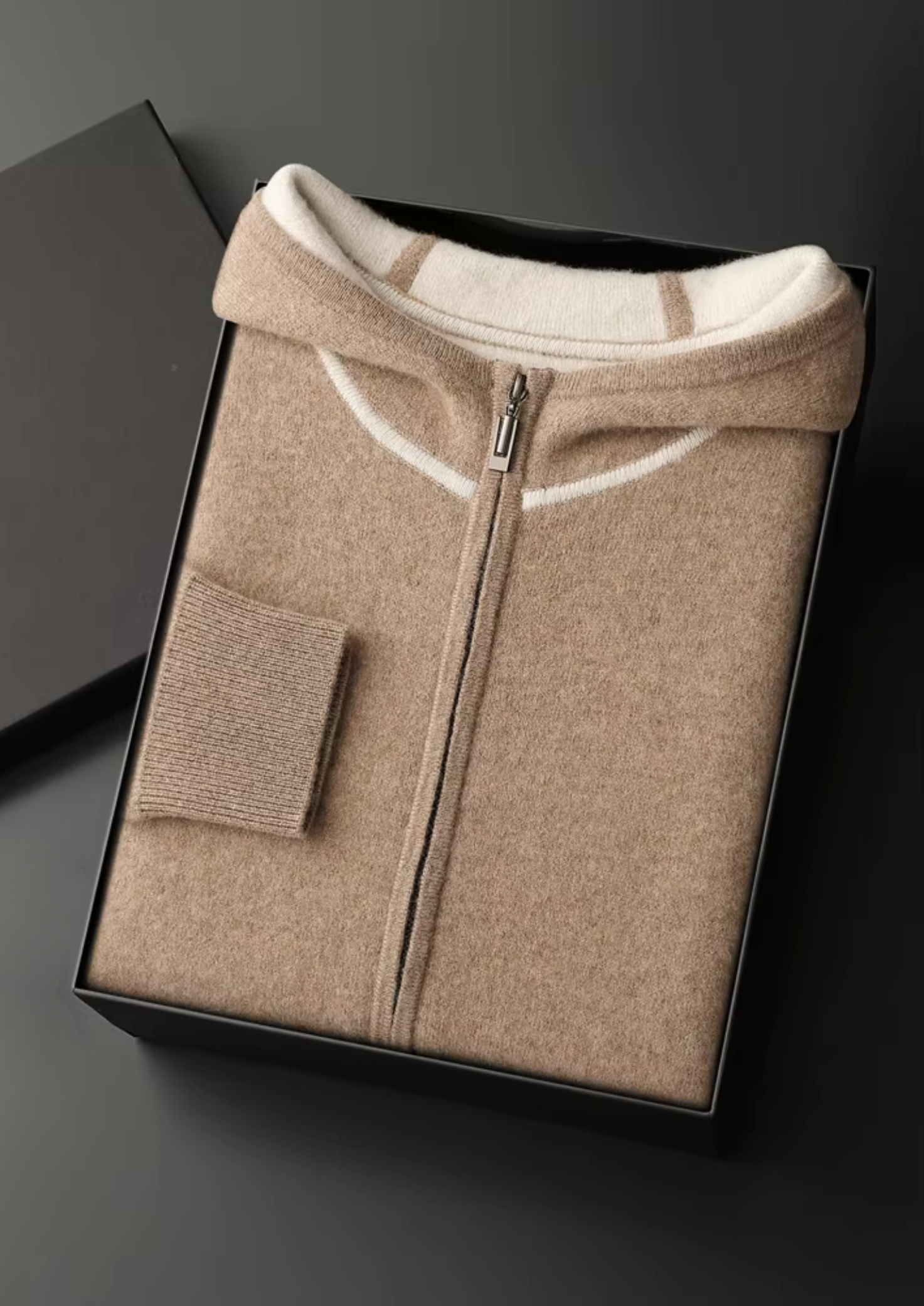 PREMIUM CASHMERE TWO TONE ZIPPER HOODIE