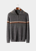 PURE CASHMERE STRIPED ZIP CARDIGAN