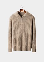 PURE CASHMERE CABLE HALF ZIP SWEATER