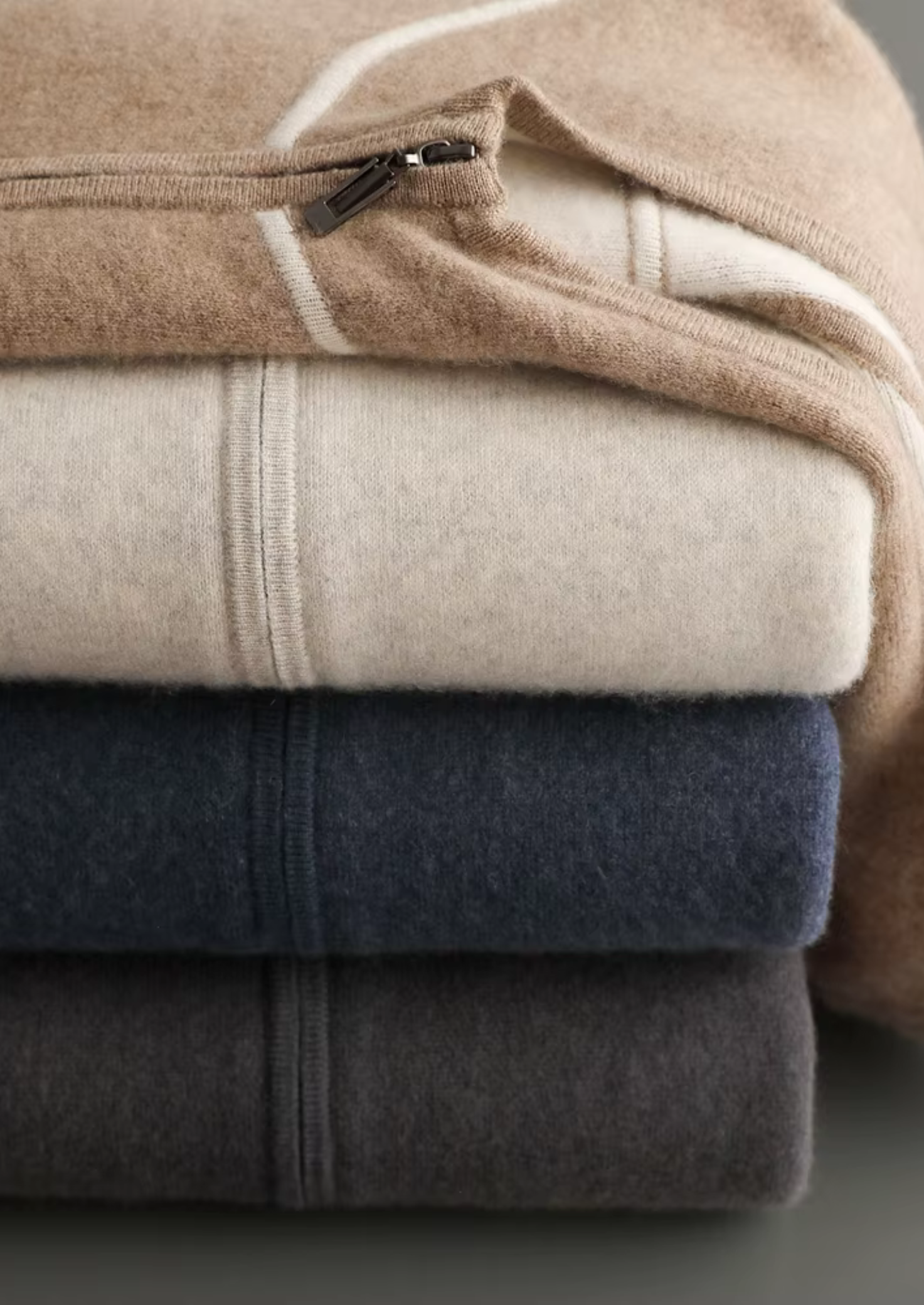 PREMIUM CASHMERE TWO TONE ZIPPER HOODIE