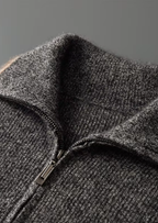 PURE CASHMERE STRIPED ZIP CARDIGAN